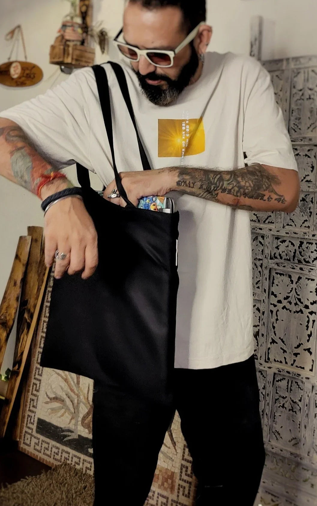 Recycled Plastic Flat Tote Bag with a Pocket