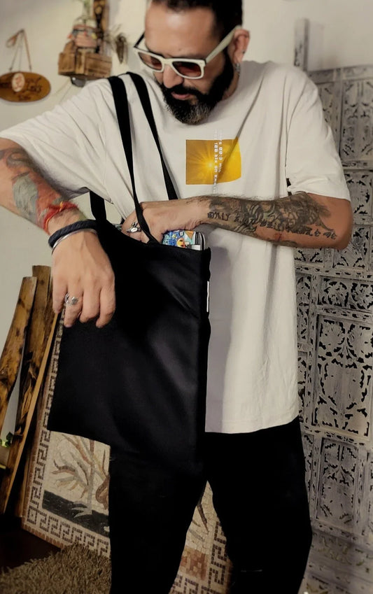 Recycled Plastic Flat Tote Bag with a Pocket
