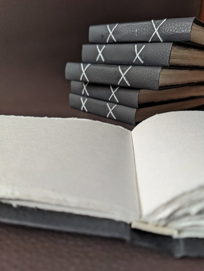 Black Leather feel landscape Journal I Cruelty free I Handmade Cotton papers